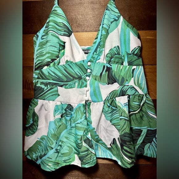 SHEIN Floral Palm Leave Tank - Size S    - Picture 2 of 9